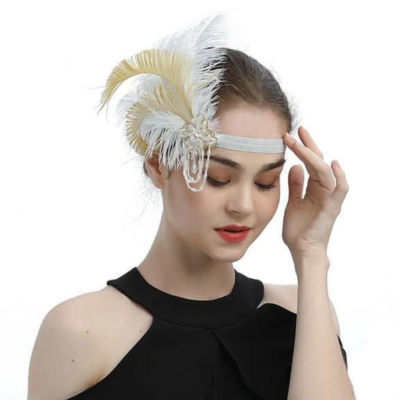 MSJUHEG Tea Party Hats,Feather Hair Clip,Feather Headpiece,Church Hats,Fascinators Hats,1920s Flapper Headband Black Feather Headpiece White One Size