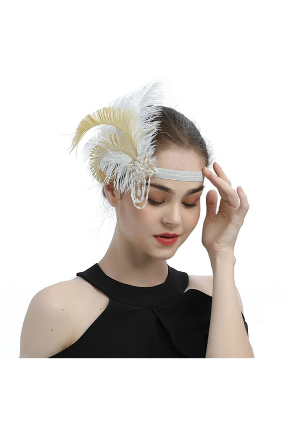 Tea Party Hats,Feather Hair Clip,Feather Headpiece,Church Hats,Fascinators Hats,1920s Flapper Headband Black Feather Headpiece White One Size