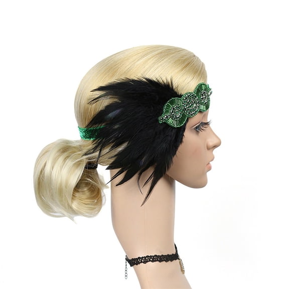 MSJUHEG Tea Party Hats,Feather Hair Clip,Feather Headpiece,Church Hats,Fascinators Hats,1920s Headpiece Feather Flapper Headband Great Headdress Vintage Green One Size