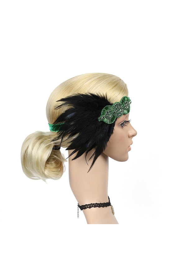 Tea Party Hats,Feather Hair Clip,Feather Headpiece,Church Hats,Fascinators Hats,1920s Headpiece Feather Flapper Headband Great Headdress Vintage Green One Size