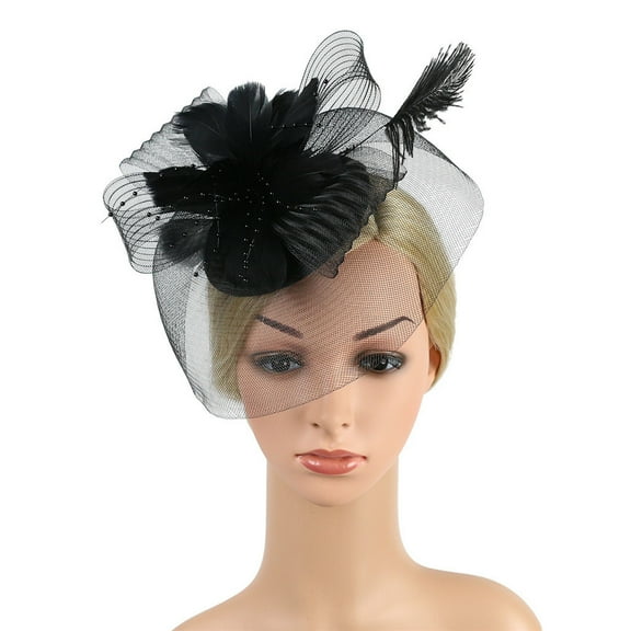 MSJUHEG Tea Party Hats,Feather Hair Clip,Feather Headpiece,Church Hats,Fascinators Hats,Clip Hair Headband Sinamay Flower Hat Pillbox Headband Black One Size