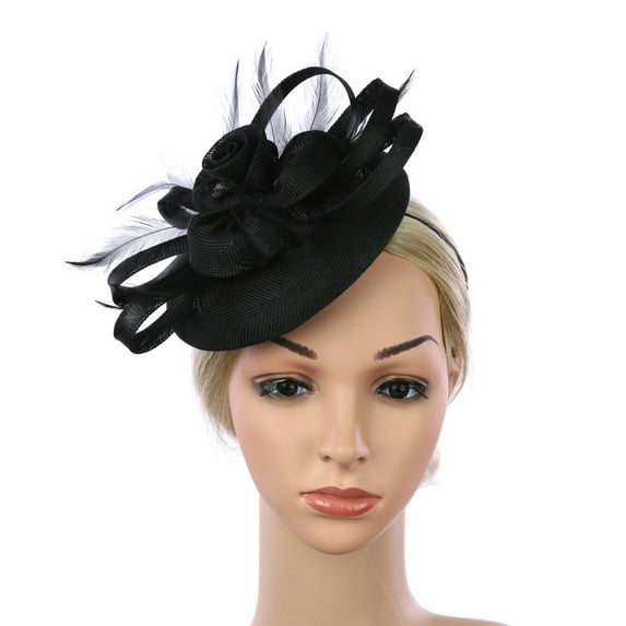 MSJUHEG Tea Party Hats,Feather Hair Clip,Feather Headpiece,Church Hats,Fascinators Hats,Elegant Hat Strap Flower Hat Hair Clip Headband Accessory Black One Size