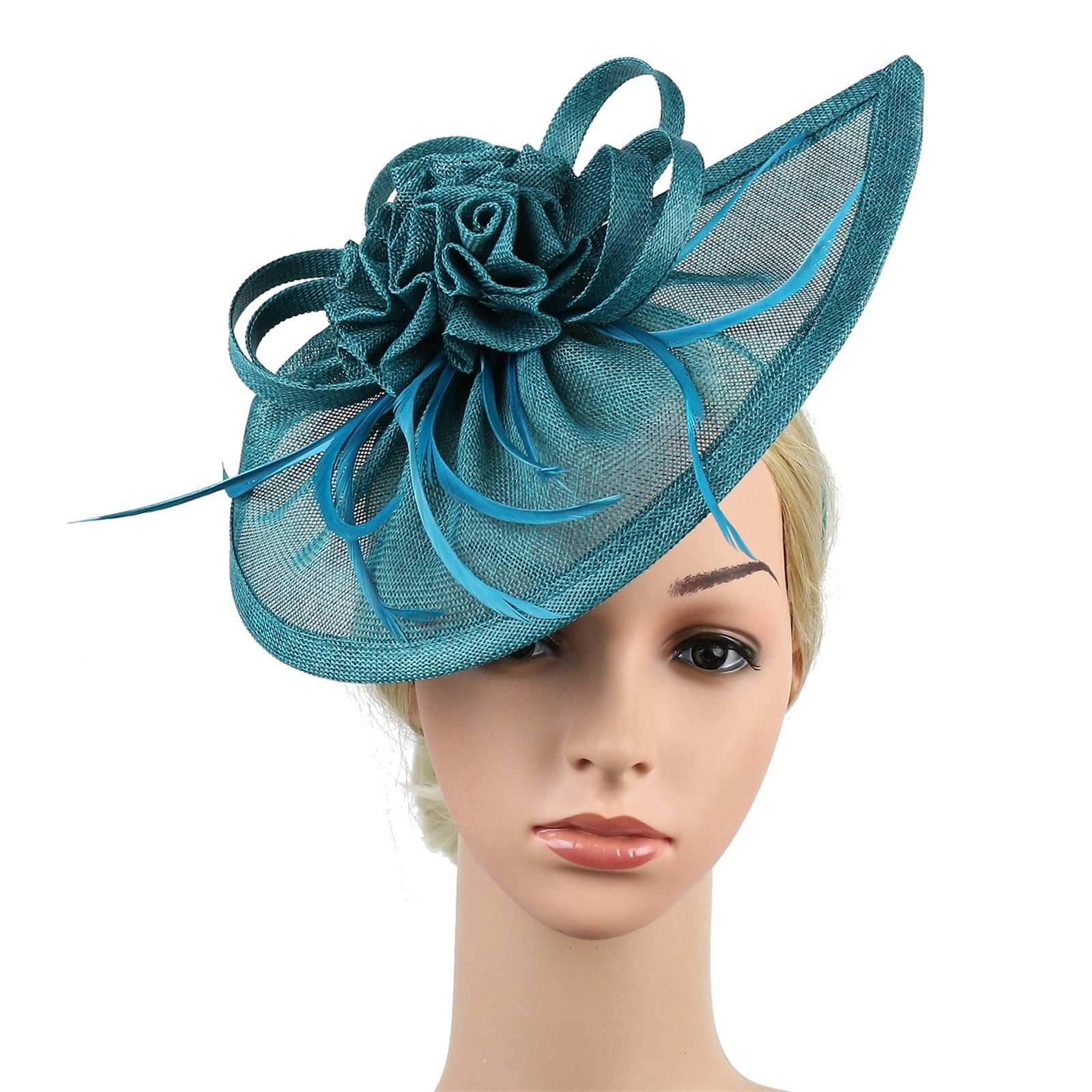 Vintage Style Teal Green Mesh Fascinator Hat Rhinestone Bow Wedding Tea Party Shop Fascinator Hat - Peacock Tea Party Fascinator | BABEYOND main image 4