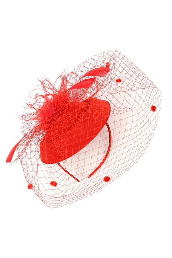 Tea Party Hats,Feather Hair Clip,Feather Headpiece,Church Hats,Fascinators Hats,Fascinators Headwear Hat Hair Pin Pillbox Headband Red One Size