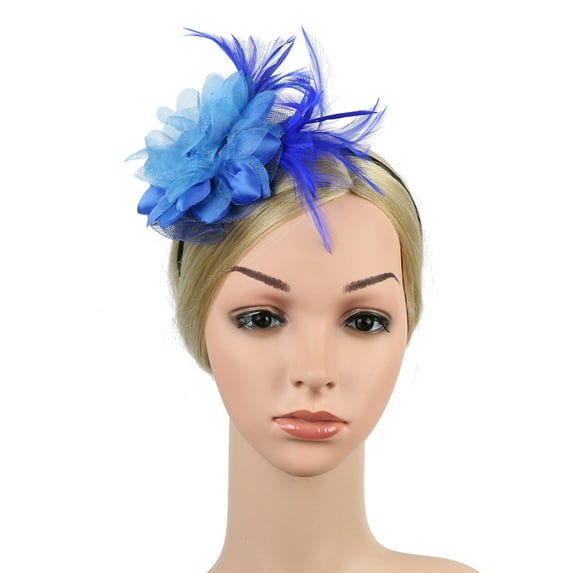 MSJUHEG Tea Party Hats,Feather Hair Clip,Feather Headpiece,Church Hats,Fascinators Hats,Fascinators Wedding Hat for Headband Flower Headband Blue One Size