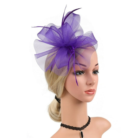 MSJUHEG Tea Party Hats,Feather Hair Clip,Feather Headpiece,Church Hats,Fascinators Hats,Girl Fascinators Hair Clip Hairpin Hat Feather Wedding Tea Hat Purple One Size