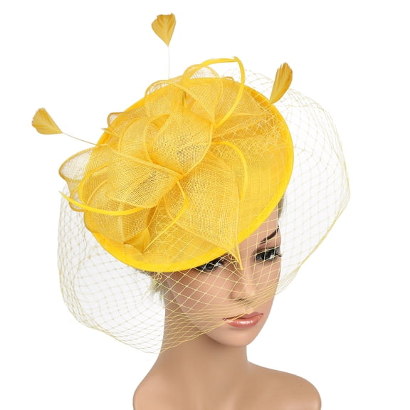 MSJUHEG Tea Party Hats,Feather Hair Clip,Feather Headpiece,Church Hats,Fascinators Hats,Hair Fascinator Large Hat Handmade Headpieces Wedding Clip Headband Yellow One Size