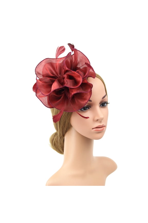 Tea Party Hats,Feather Hair Clip,Feather Headpiece,Church Hats,Fascinators Hats,Hat for Wedding Flower Mesh Feathers Hair Clip Tea Party Headband Wine One Size