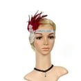 thumbnail image 1 of MSJUHEG Tea Party Hats,Feather Hair Clip,Feather Headpiece,Church Hats,Fascinators Hats,Headpiece Great Prom Vintage Headband Headdress Flapper Headband Wine Red One Size, 1 of 4