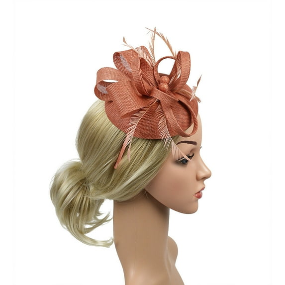 MSJUHEG Tea Party Hats,Feather Hair Clip,Feather Headpiece,Church Hats,Fascinators Hats,Headpieces Handmade Hair Wedding Fascinator Clip Headband Pink One Size