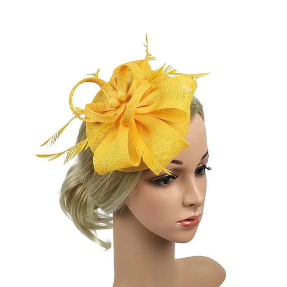 MSJUHEG Tea Party Hats,Feather Hair Clip,Feather Headpiece,Church Hats,Fascinators Hats,Headpieces Handmade Hair Wedding Fascinator Clip Headband Yellow One Size