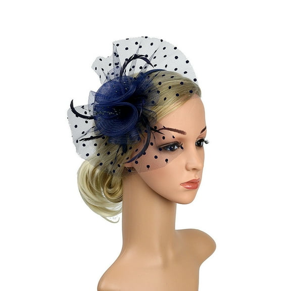 MSJUHEG Tea Party Hats,Feather Hair Clip,Feather Headpiece,Church Hats,Fascinators Hats,Tea Top Party Flower Hat Headwear for Fascinators Headband Navy One Size