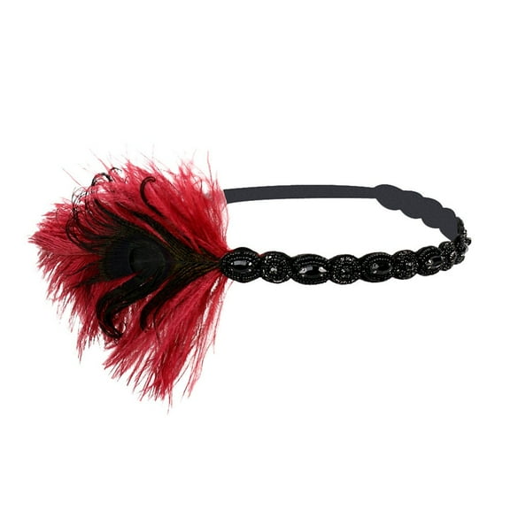 MSJUHEG Tea Party Hats,Feather Hair Clip,Feather Headpiece,Church Hats,Fascinators Hats,Vintage Flapper 1920s Headpiece Headdress Great Headband Wine Red One Size