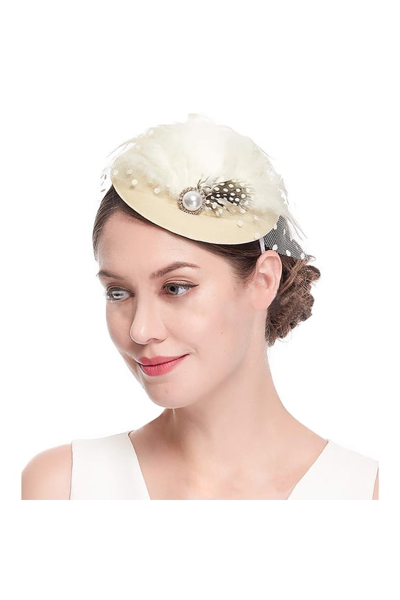 Tea Party Hats for Women,Feather Hair Clip,Feather Headpiece,Church Hats for Women,Fascinators Hats for Women,Fascinators Headband Hat Hair Clip Beige One Size