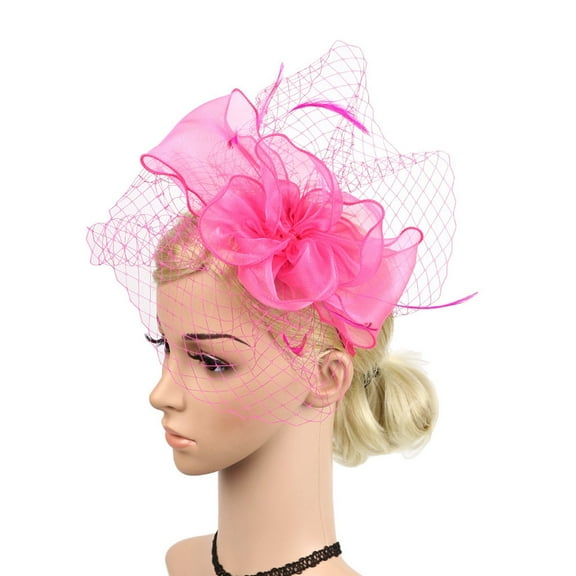 MSJUHEG Tea Party Hats for Women,Feather Hair Clip,Feather Headpiece,Church Hats for Women,Fascinators Hats for Women,Headwear Flower Hat Headwear Flower Hot Pink One Size