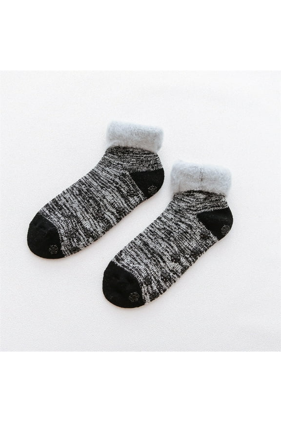 Thermal Socks,Wool Ankle Socks Men,Sleep Socks for Men,Thin Wool Socks Men,Wool Socks,Women Winter Thickened Plush Socks Nonslip Floor Short Socks Black One Size