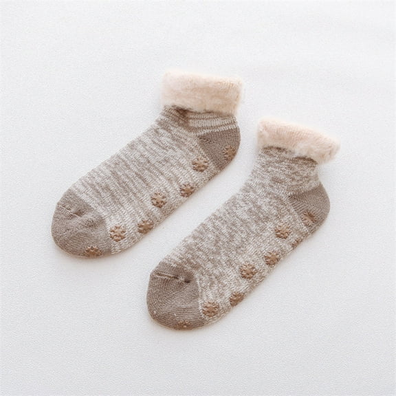 MSJUHEG Thermal Socks,Wool Ankle Socks Men,Sleep Socks for Men,Thin Wool Socks Men,Wool Socks,Women Winter Thickened Plush Socks Nonslip Floor Short Socks Khaki One Size