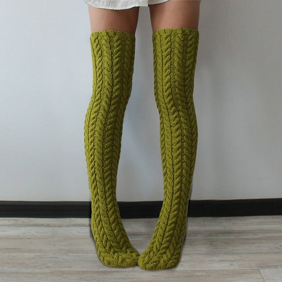 MSJUHEG Thigh High Socks,Programmer Socks,Thigh High Compression Socks Women,Leg Warmers,Knee High Socks,Cable Thigh High Boot Socks Stockings Over Knee Leg Green 1 One Size