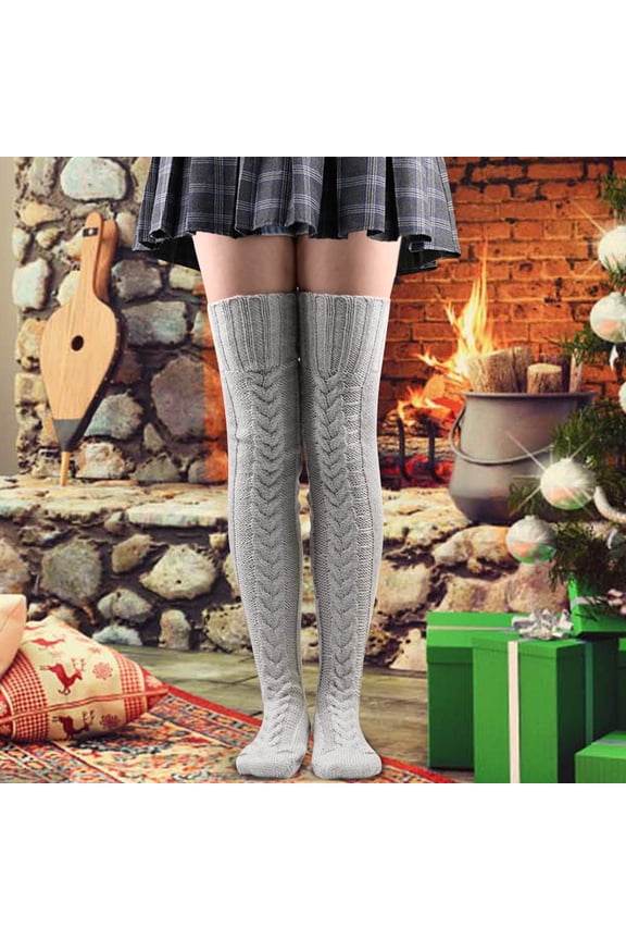 Thigh High Socks,Programmer Socks,Thigh High Compression Socks Women,Leg Warmers,Knee High Socks,Knit Leg Stocking Thigh Long Knee Cable Boot Socks Gray 1 One Size