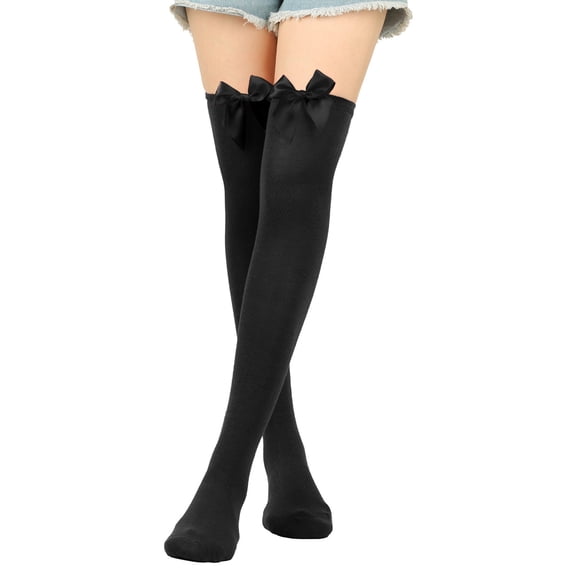MSJUHEG Thigh High Socks,Programmer Socks,Thigh High Compression Socks Women,Leg Warmers,Knee High Socks,Long Socks Bowknot Pure Socks Thigh High Socks Black One Size
