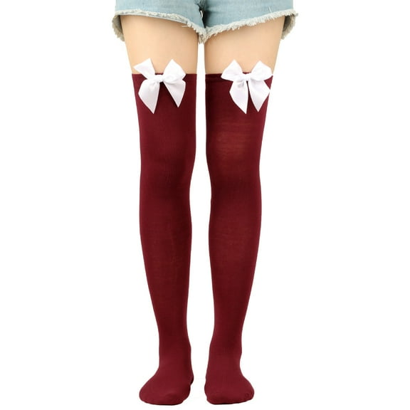 MSJUHEG Thigh High Socks,Programmer Socks,Thigh High Compression Socks Women,Leg Warmers,Knee High Socks,Long Socks Bowknot Pure Socks Thigh High Socks K One Size