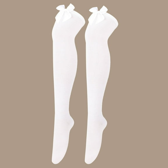 MSJUHEG Thigh High Socks,Programmer Socks,Thigh High Compression Socks Women,Leg Warmers,Knee High Socks,Long Socks Bowknot Pure Socks Thigh High Socks White 1 One Size