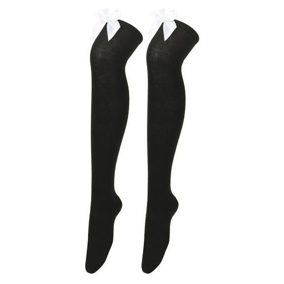 MSJUHEG Thigh High Socks,Programmer Socks,Thigh High Compression Socks Women,Leg Warmers,Knee High Socks,Long Socks Bowknot Pure Socks Thigh High Socks Black 1 One Size