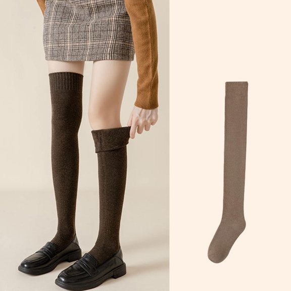 MSJUHEG Thigh High Socks,Programmer Socks,Thigh High Compression Socks Women,Leg Warmers,Knee High Socks,Mid Length Socks Hiking Warm Winter Thick Warm Boots Brown A