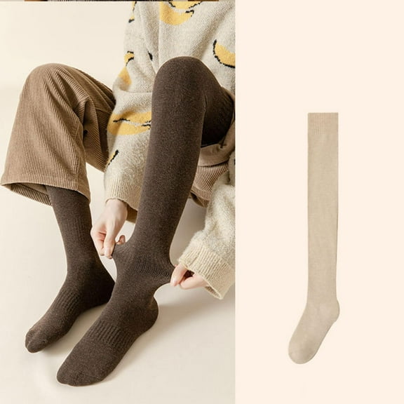 MSJUHEG Thigh High Socks,Programmer Socks,Thigh High Compression Socks Women,Leg Warmers,Knee High Socks,Mid Length Socks Hiking Warm Winter Thick Warm Boots Beige A