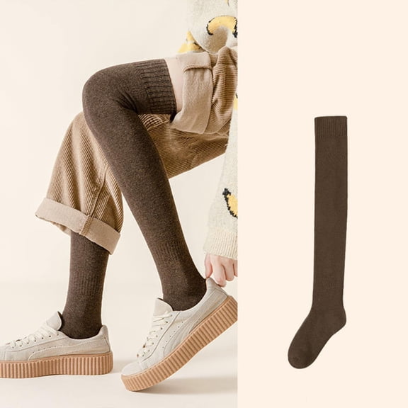 MSJUHEG Thigh High Socks,Programmer Socks,Thigh High Compression Socks Women,Leg Warmers,Knee High Socks,Mid Length Socks Hiking Warm Winter Thick Warm Boots Coffee A