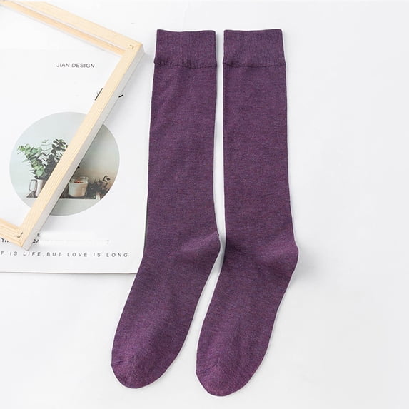 MSJUHEG Thigh High Socks,Programmer Socks,Thigh High Compression Socks Women,Leg Warmers,Knee High Socks,Womens Long Socks Pure Color Socks Heap Socks Purple One Size