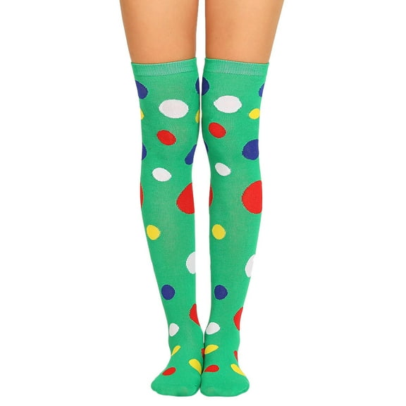 MSJUHEG Thigh High Socks,Programmer Socks,Thigh High Compression Socks Women,Striped Thigh High Socks,Knee High Socks,Thigh High Colored Dots Long Socks Green One Size
