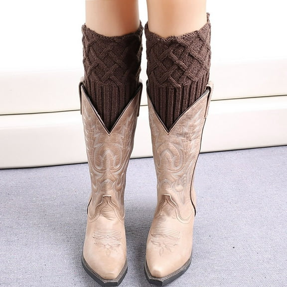 MSJUHEG Thigh High Stockings,Long Socks,Slouchy Socks,Boot Socks for Women,Scrunch Socks Women,Women Leg Knitted Wool Boot Cover Short Leg with Mesh Coffee One Size