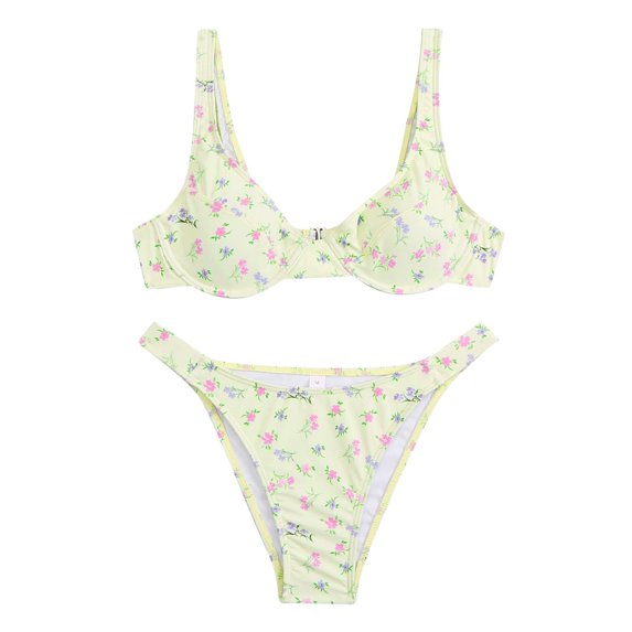 MSJUHEG Tie Back Bathing Suit,Bikinis Set,Bikini Tops Full Coverage Bottoms,Bathing Suits,Womens Bikini,Summer Swimsuit,Thong String 2 Piece Bikini Set Yellow XL
