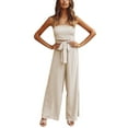 thumbnail image 1 of MSJUHEG Tube Top Jumpsuit for Women,Onesie for Women,Lounge Jumpsuits for Women,Off Shoulder Jumpsuit,Strapless Sleeveless Wide Leg Jumpsuit,Workout One Piece for Women Beige L, 1 of 6