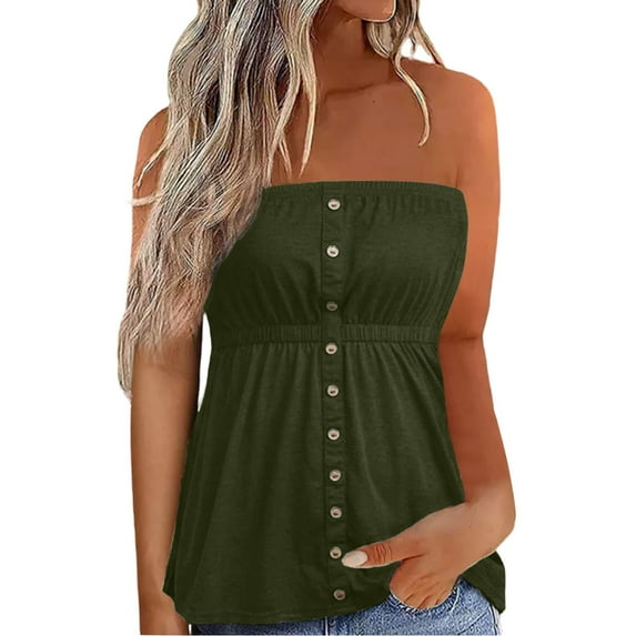 MSJUHEG Tube Tops for Women Tank Tops With Built In Bras Going Out Tops for Women Tank Tops Womens Tops Wrap Top Button Decoration Wrap Top Polyester Spandex 1PC Top Army Green M