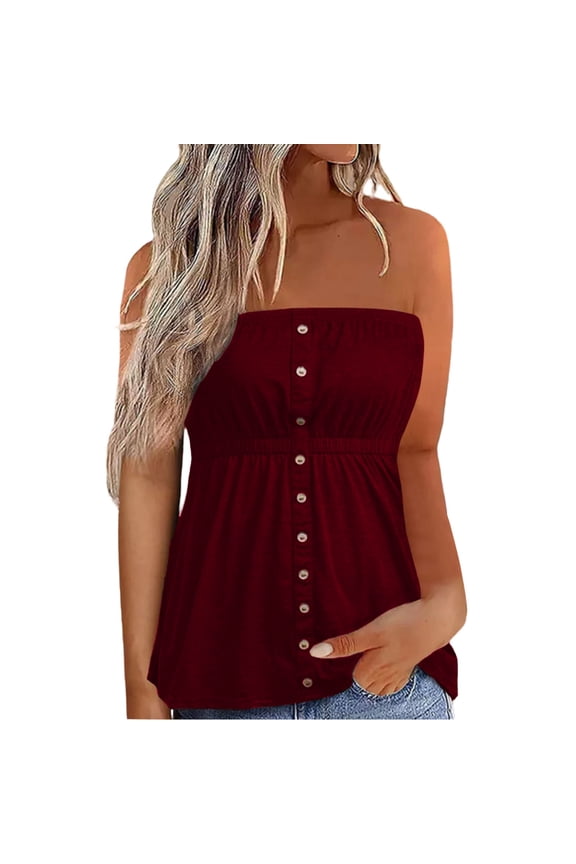Tube Tops for Women Tank Tops With Built In Bras Going Out Tops for Women Tank Tops Womens Tops Wrap Top Solid Color Button Decoration Solid Color Wrap Top Polyester Spandex 1PC Top Wine 2Xl