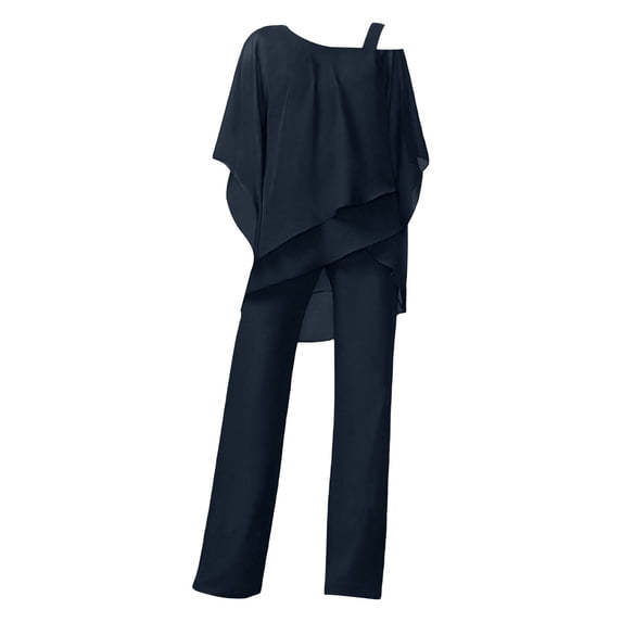 MSJUHEG Two Piece Outfits For Women Fall Outfits Solid Color Loose Irregular Set Adies Suit Short Sleeved Two Piece Suit Slacks For Women Navy 2Xl