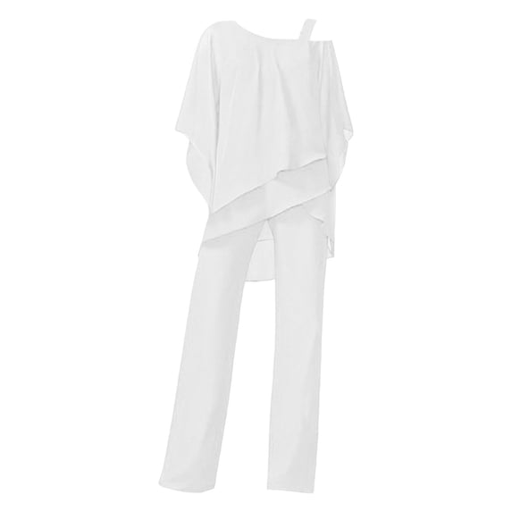 MSJUHEG Two Piece Outfits For Women Fall Outfits Solid Color Loose Irregular Set Adies Suit Short Sleeved Two Piece Suit Slacks For Women White Xl