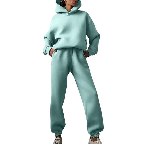 MSJUHEG Two Piece Outfits For Women Fall Outfits Women Solid Solor Long Pants With Thick Long Sleeve Hoodie Suit Women'S Pants A L