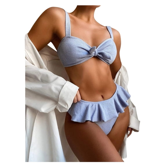 MSJUHEG Two Piece Swimsuit,Boho Swimsuits for Women,High Waisted Bikini Sets for Women,Strapless Bathing Suits for Women,Bathing Suits for Women,Push Up,2 Piece Bikini Sets Light Blue S