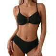 thumbnail image 1 of MSJUHEG Bikini Tops Full Coverage Bottoms,Bikini Sets for Women,Push Up,Tie Back Bathing Suit,Thong String 2 Piece Bikini Set,Bathing Suits,Bralette Bikini Set Black M, 1 of 7