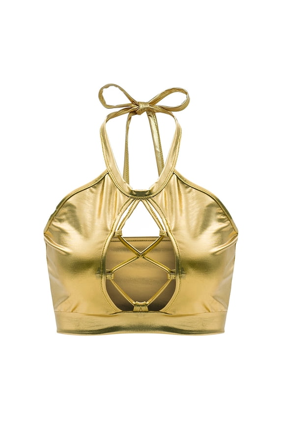 Underwear Women Womens Women'S Shiny Bra Rave Bandeau Vest Bra Holographic Crop Top Backless Metallic Rave Suit Plus Size Gold 2Xl