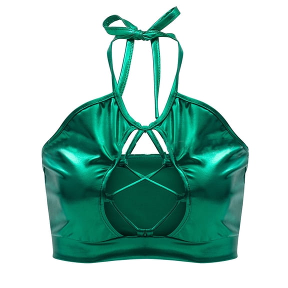 MSJUHEG Underwear Women Womens Women'S Shiny Bra Rave Bandeau Vest Bra Holographic Crop Top Backless Metallic Rave Suit Plus Size Green 2Xl