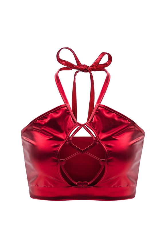 Underwear Women Womens Women'S Shiny Bra Rave Bandeau Vest Bra Holographic Crop Top Backless Metallic Rave Suit Plus Size Red S