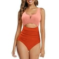 thumbnail image 1 of MSJUHEG V Neck,High Waist Bathing Suit,1 Piece Swimsuit,High Waisted Bathing Suit,High Waisted Bikini Sets for Women,Bandeau Bathing Suits,Ribbed One Piece Swimsuits for Women Orange XL, 1 of 4