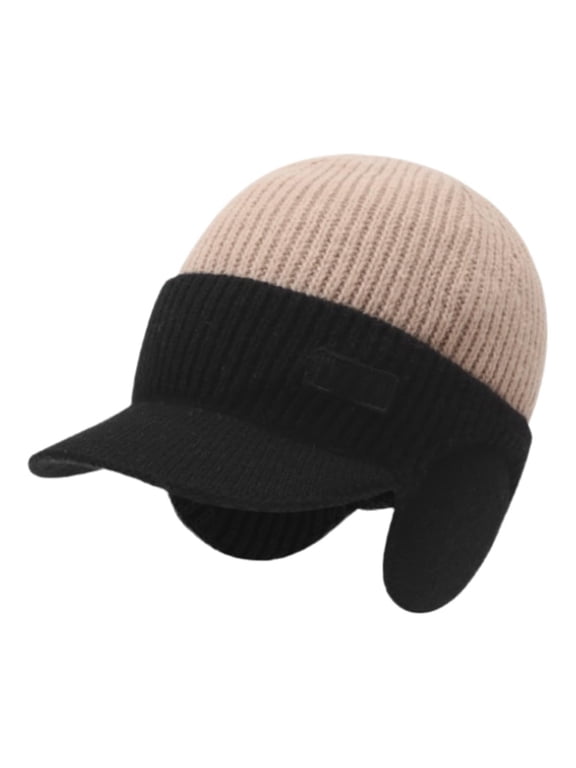 Visor Beanie Billed Knit Radar Cuff Skull Cap Sports Outdoor Winter Stretch Men Women A2 Khaki One Size