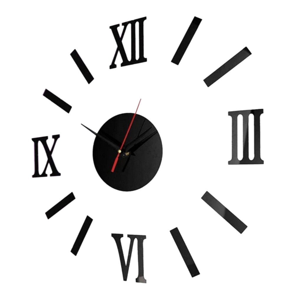MSJUHEG Wall Clock Digital Clock Big Wall Clock 3D Mirror Sticker