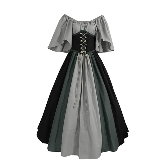 MSJUHEG Wedding Guest Dress Women'S Formal Dresses Off-The-Shoulder Short Sleeve Medieval Costume For Trumpet Shirt Dress With Corset Dress Gothic Retro Corset Dress Cocktail Dress Gray Xxl