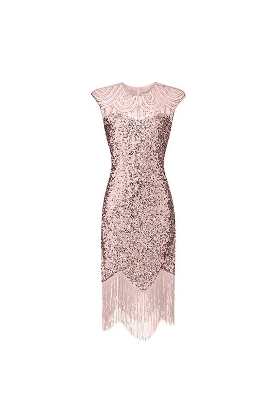 Wedding Guest Dresses For Women Pink Dress Women'S Vintage 1920S Sequin Beaded Tassels Party Night Flapper Gown Dress Women'S Formal Dresses Pink L